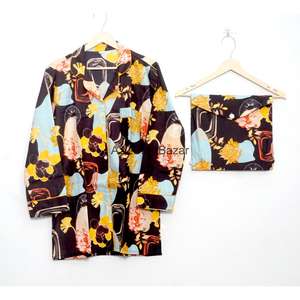 ชุดนอนผ้าฝ้ายยาวสำหรับฤดูร้อนของผู้หญิงอินเดีย ทำด้วยมือ ปิดด้วยเชือกผูก ลายดอกไม้ ผ้าถักระบายอากาศได้ดี นุ่ม แห้งเร็ว - Product Image 2