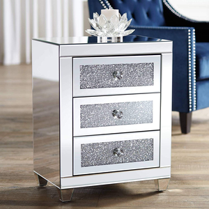 Bedroom Simple Tall Mirrored Night Stand <strong>Bedside</strong> <strong>Tables</strong> Lamp <strong>Table</strong> with <strong>3</strong> <strong>Drawers</strong> Glass Finish for Bedroom - Product Image 2