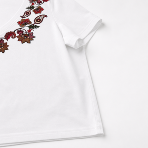 Women's 100 Cotton V Neck Paisley Print T-Shirt Short Sleeve Casual OEM ODM Manufacturer - Product Image 4