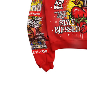Men's Red <b>Hoodie</b> Hip Hop Streetwear Religious Graphic Digital Printing Sweatshirt <b>Summer</b> OEM Service 100% Cotton - Product Image 4