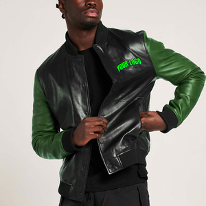 Blouson Bomber en Cuir PU pour Homme, Bicolore Violet et Noir, Logo Thermocollé sur le Devant, Style Décontracté pour l'Automne - Product Image 4