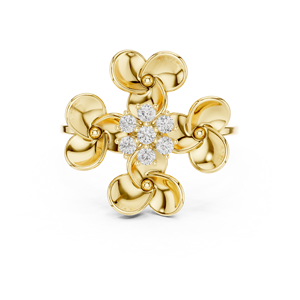 Anillo minimalista de oro amarillo macizo de 14k con forma de flor para mujer, con diamantes de corte brillante redondo y piedras cultivadas en laboratorio, para uso diario. - Product Image 1