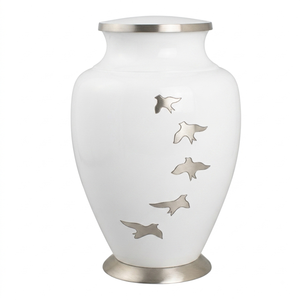 Urna Funeraria de Aluminio para Adultos con Grabado de Pájaros en Plumas, Acabado en Plata y Azul Turquesa, Urna de Metal Resistente para Cenizas - Product Image 5