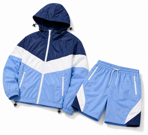 Conjunto de Chaqueta Cortavientos con Capucha y Pantalones Cortos de Nailon para Hombre, de Secado Rápido, Ligero, para Actividades al Aire Libre, Ropa Deportiva Moderna - Product Image 1