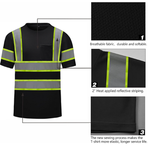 Camisetas de Alta Visibilidad de Secado Rápido para Hombre, Camisetas de Seguridad con Tiras Reflectantes y Bolsillo, Mangas Cortas, Camiseta de Trabajo de Alta Visibilidad - Product Image 2