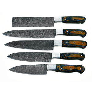 Ensemble de couteaux de chef en acier damas à 67 couches, fabriqués à la main, 5 pièces, manche en bois, ambidextres, durables, couverts de cuisine professionnels - Product Image 3