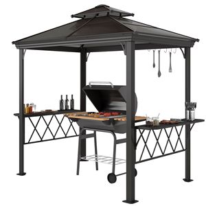 Outdoor Metal Pergola <b>Canopy</b> with 6 Hooks for Utensils Double Venting <b>Roof</b> for Porch BBQ & Coffee Outdoor Furniture - Product Image 1