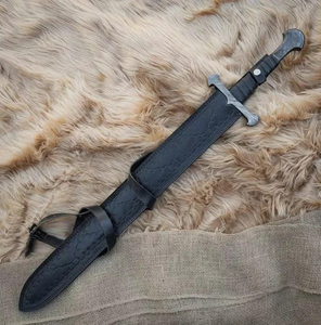 Espada Medieval de Acero de Damasco Pulido a Mano de Doble Cara, Pieza Coleccionable con Funda de Cuero |   Accesorio de Cosplay de Fantasía - Product Image 4