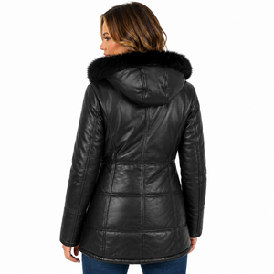 High Quality <b>Men's</b> Genuine Black <b>Leather</b> Regular Length Puffer Coat Stand Collar Lisa Longline Winter High Street <b>Jackets</b> - Product Image 2