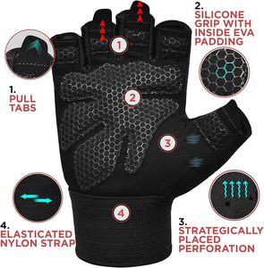 Guantes de Gimnasio, Antideslizantes, Acolchados, Protección Completa de la Palma, para Fisicoculturismo, Medios Dedos, para Hombres y Mujeres, Ciclismo, Remo, Escalada - Product Image 2