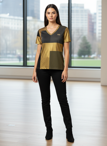 Camisetas de mujer en colores dorado, gris y verde oliva, camiseta de algodón para impresión personalizada, manga corta, cuello en V. - Product Image 2