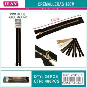 Cerniera Ilan 15 cm blu navy con denti in metallo color rame per abbigliamento e borse - Product Image 3