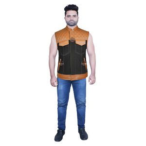 Men Leather Textile Motorcycle Vest Two Tone <b>Biker</b> Riding <b>Waistcoat</b> Quilted Shoulder Custom Logo Wholesale Motorbike Apparel - Product Image 3