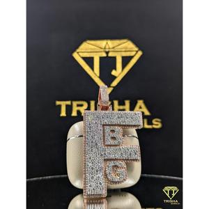 Colgante con el alfabeto FBG, diamantes de moissanita VVS, completamente cubierto de diamantes, plata de ley 925, chapado en rodio, joyería hip hop de Trisha Jewels - Product Image 2