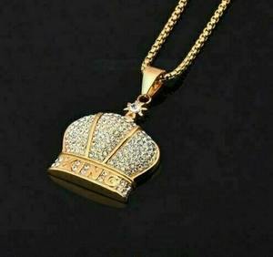Collar con Colgante de Corona de Diamantes en Tono Dorado Unisex, Estilo Hip Hop, Joyería Personalizable - Product Image 1