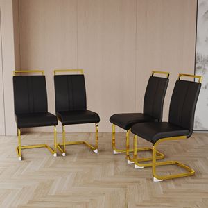 Sedia da Pranzo Moderna con Gambe in Metallo a Forma di C, Schienale Alto in Ecopelle PU, Sedia Laterale Imbottita con Finitura Cromata, Kit per Sala da Pranzo - Product Image 4