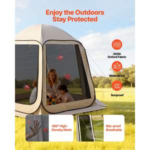 Carpa de Jardín Plegable Beige de 10 x 9.2 Pies para 4-8 Personas, Toldo Portátil con Mosquitera, Bolsa de Transporte, Laterales con Malla y Estacas para el Suelo - Product Image 6