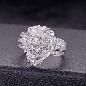 <b>Mens</b> Moissanite 925 <b>Silver</b> Lion Head <b>Ring</b> Iced Animal Statement Luxury Fashion <b>Ring</b> - Product Image 1