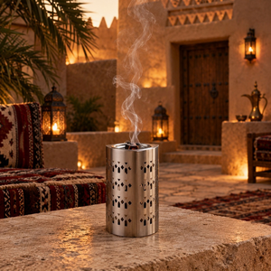 Silver Cylindrical Bakhoor Burner Stainless Steel Arabic Incense Holder Perforated Burner Islamic Home Majlis Decor Luxury <b>Gifts</b> - Product Image 2