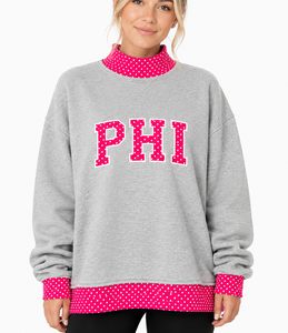 เสื้อสเวตเตอร์คอกลมลายจุดสีชมพูสำหรับผู้หญิง พิมพ์ลายตัวอักษร PHI ทรงปกติ ใส่สบายในฤดูใบไม้ร่วง ผลิตจากผ้าฝ้ายผสมแบบถัก - Product Image 4