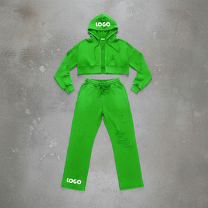 Acid Washed Women Tracksuit Custom Cotton French Terry Flare Sweatpants Hoodie 2 Pcs Set Heavyweights Oversized Sweat <b>Suit</b> - Product Image 6