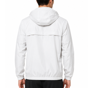 Veste coupe-vent classique pour homme, blanche, à capuche, fermeture éclair, décontractée, printemps, sportswear d'extérieur, légère - Product Image 4