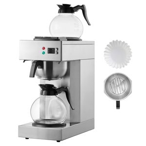 Macchina da Caffè Commerciale a Goccia da 12 Tazze con 2 Caraffe in Vetro e 2 Piastre Riscaldanti in Acciaio Inossidabile, Spina UK, per Hotel - Product Image 1