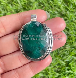 Colgante de Esmeralda verde natural, collar de piedras preciosas ovaladas de Plata de Ley 925, joyería de cristal curativo hecho a mano, regalo, colgante de Esmeralda - Product Image 2