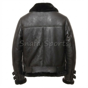 Veste en cuir pour homme de haute qualité, en fourrure de mouton, style aviateur, pour l'hiver, avec logo personnalisé. - Product Image 2