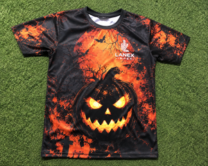 T-shirt personnalisé pour homme Halloween, noir et orange, motif citrouille et maison hantée, impression numérique 3D par sublimation, décontracté, manches courtes - Product Image 6