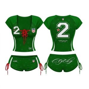 <b>Green</b> Women's 2 Piece Sports Set Short Sleeve <b>Lace</b> Up Top With Number 2 And Matching Shorts Breathable Spandex Polyester Spring - Product Image 1