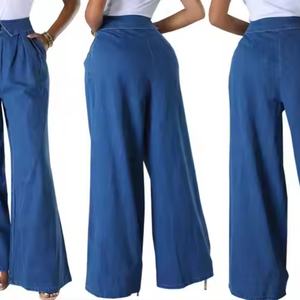 Nuevo Diseño Pantalones Casuales Acampanados de Cintura Alta Anchos Transpirables con Bolsillos y Lazo para Mujer al por Mayor - Product Image 6