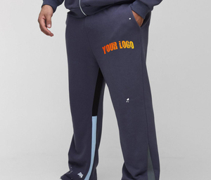 Pantalon de survêtement vintage pour homme en laine bleu marine coupe droite avec bande latérale, taille élastique, logo personnalisé, idéal pour l'automne - Product Image 4