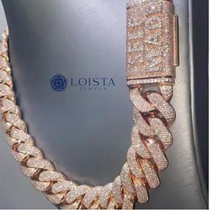 LOISTA Rose Gold Plated Moissanite <b>Statement</b> <b>Necklace</b> Round Brilliant Cut Link Chain Luxury Unisex Everyday Wear - Product Image 2