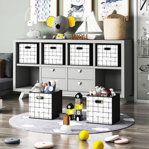 Set di 6 Cubi di Stoffa Pieghevoli da 11 Pollici con Manici, Contenitori Organizzatori per Scaffali e Cesti - Product Image 4