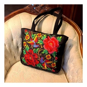Grand centre imprimé floral merveilleuses arrivées GOTS Eco coton sac à provisions pliant paquet réutilisable toile pli pochette fourre-tout - Product Image 6