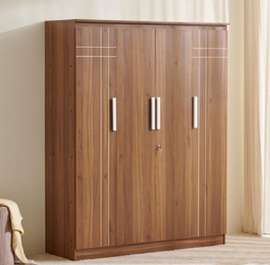 A classic four door dark wood <b>wardrobe</b> featuring fine white inlay lines and sleek handles, available at wholesale prices. - Product Image 1