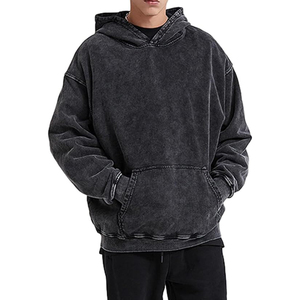 Sweat à capuche vintage délavé pour homme, coupe oversize, streetwear, pull en coton épais, coupe carrée, gris anthracite, effet rétro - Product Image 2