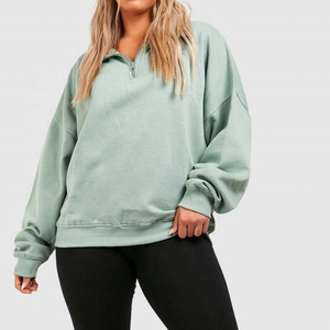 Women's Plus Size Oversized Cotton <b>Sweatshirt</b> Half Zipper Crew Neck Pullover Custom Embroidery Logo Washed Autumn Summer - Product Image 2