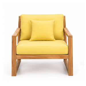 Fauteuil lounge en teck massif avec coussin rembourré, fauteuil d'appoint pour salon intérieur - Product Image 3