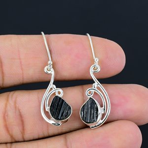 925 Sterling Silver <b>Dangle</b> <b>Earrings</b> <b>Black</b> Tourmaline Gemstone Handmade October Birthstone Birthday Gift Bezel Set Drop <b>Earrings</b> - Product Image 2