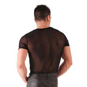 Camiseta de malla de alta calidad para hombre, color negro, manga corta, deportiva, para gimnasio, entrenamiento muscular, con servicio OEM, elegante. - Product Image 6