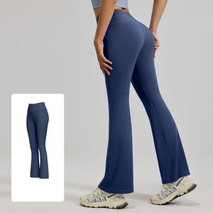 Pantalon de yoga évasé taille mi-haute pour femme, longueur intégrale, en Spandex/Nylon, avec cordon de serrage, extensible, pour entraînement et exercice - Product Image 6