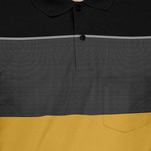 Polo pour homme à blocs de couleur, manches courtes, tricoté, décontracté, design uni avec poche, coupe classique, jaune moutarde, noir, gris - Product Image 6
