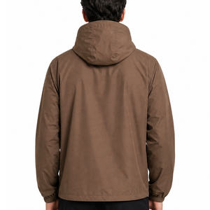 Veste coupe-vent athlétique légère et résistante à l'eau pour homme, couleur marron unie, à capuche et fermeture éclair, pour activités de plein air - Product Image 4