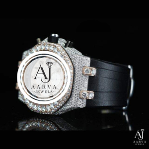 Montre mécanique de luxe avec incrustation de diamants, chronographe, bracelet noir, boîtier doré, montre de soirée - Product Image 1