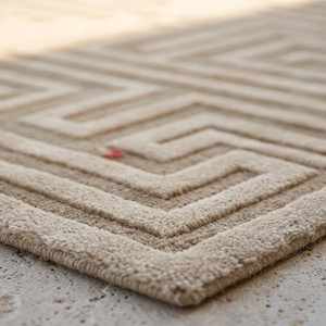 Alfombra Moderna Geométrica Beige con Patrón Abstracto de Laberinto, Alfombra de Lana de Lujo para Sala de Estar, Dormitorio, Alfombra Decorativa para el Hogar - Product Image 4