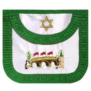 Delantal de la Tercera Orden del Rito Francés, Caballero del Este y del Oeste, delantal verde y blanco con símbolos bordados en oro, insignia masónica, regalia francesa. - Product Image 3