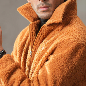 2026 New Men's <b>Fleece</b> <b>Jacket</b> Navy Stand Collar Casual Winter Breathable Windproof Zipper Pocket Cotton <b>Lining</b> - Product Image 4