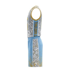 Uniforme de Baloncesto Sublimado Personalizado, Sin Mangas, Cuello en V, Malla Transpirable, Uniforme de Equipo 18 Azul Dorado, Uniforme de Baloncesto Unisex para Adultos - Product Image 5